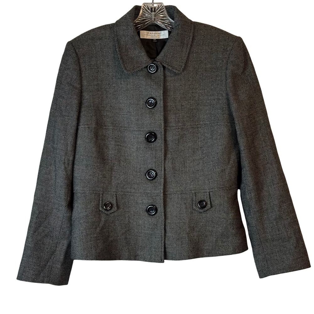 TAHARI ARTHUR S. LEVINE Petite Women's Black/White Tweed Wool Button Front 12Pe